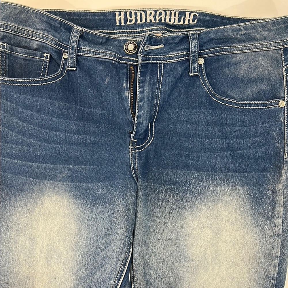 Hydraulic Blue High Rise Jeans with Faded Design